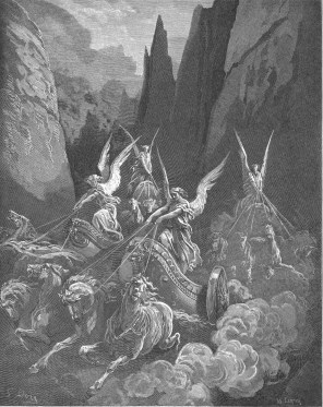 즈카르야 예언자의 여덟 번째 환시 - 네 대의 병거_by Gustave Dore_photo from English Bible of Dore.jpg